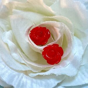 Lot of 10 piece Rose Bud Stud Earrings Pink Green Red etc. New